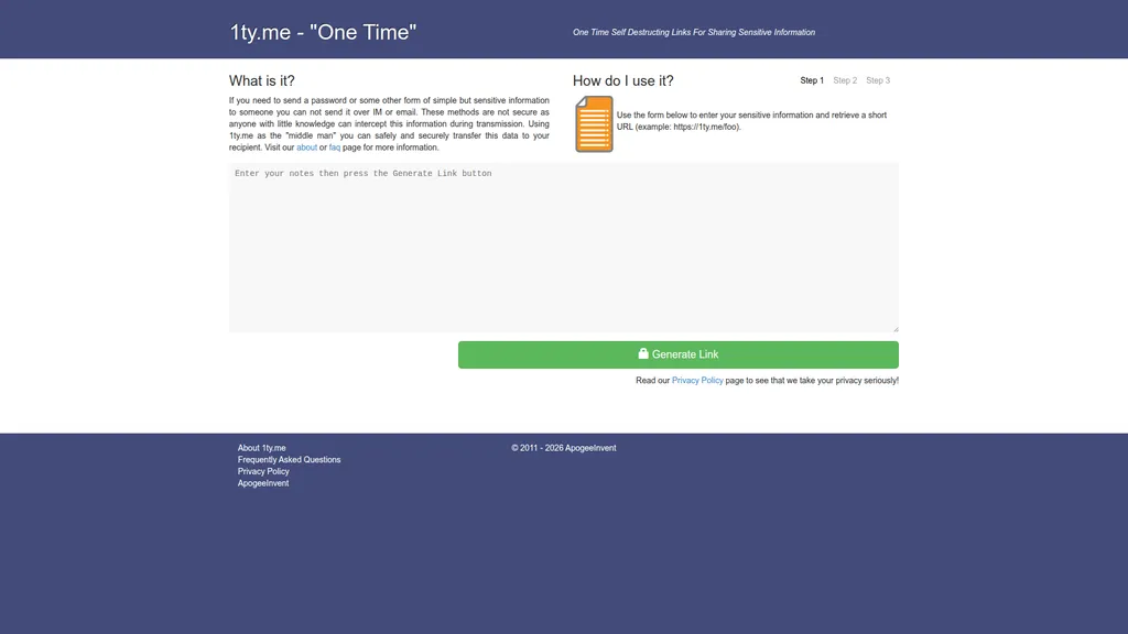 1ty.me homepage