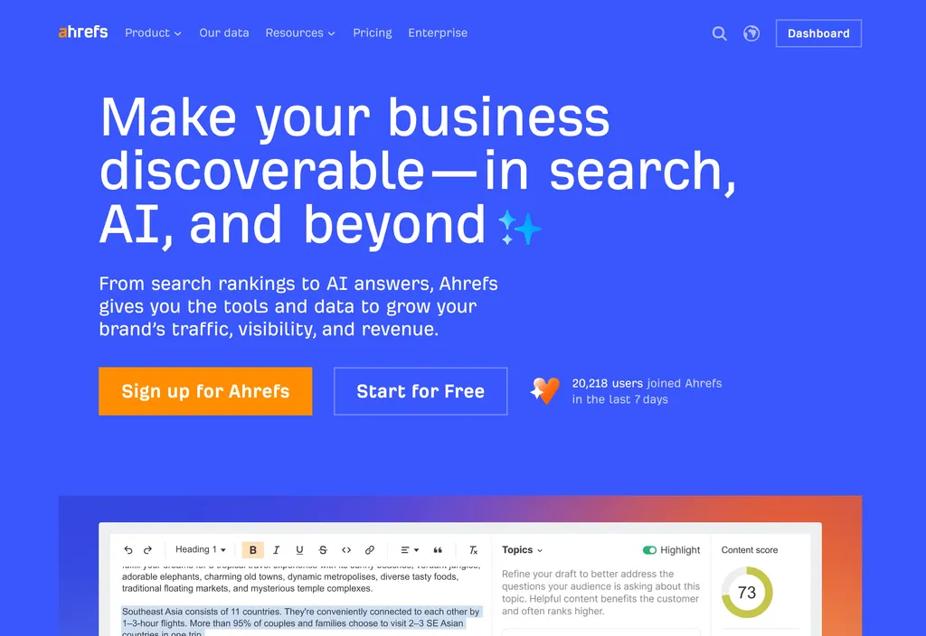 Ahrefs homepage