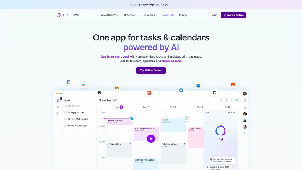 Akiflow homepage