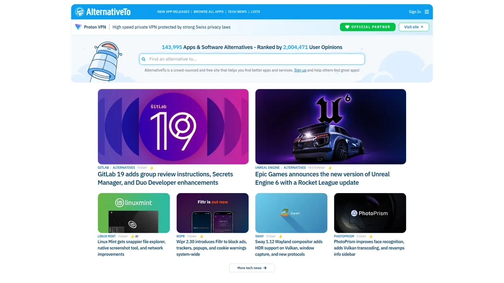 AlternativeTo homepage