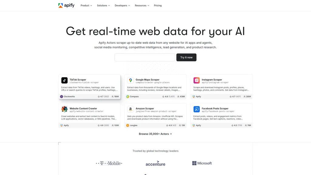 Apify homepage