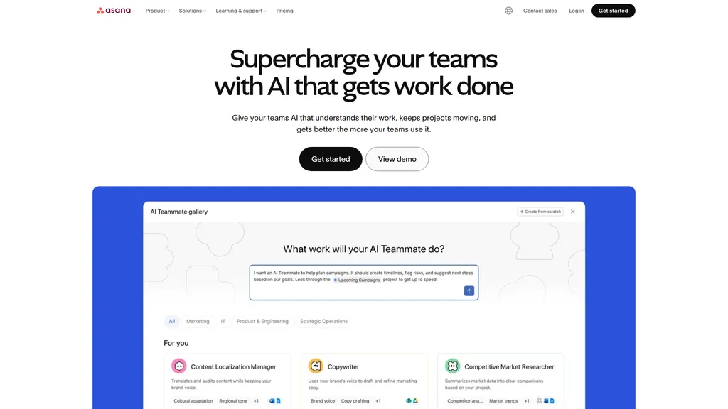 Asana homepage