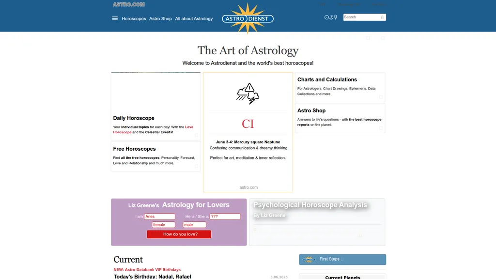 Astro.com homepage