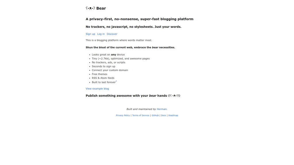 Bear Blog homepage
