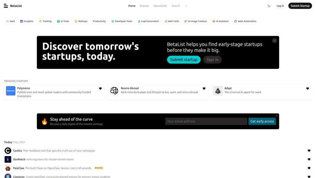 BetaList homepage