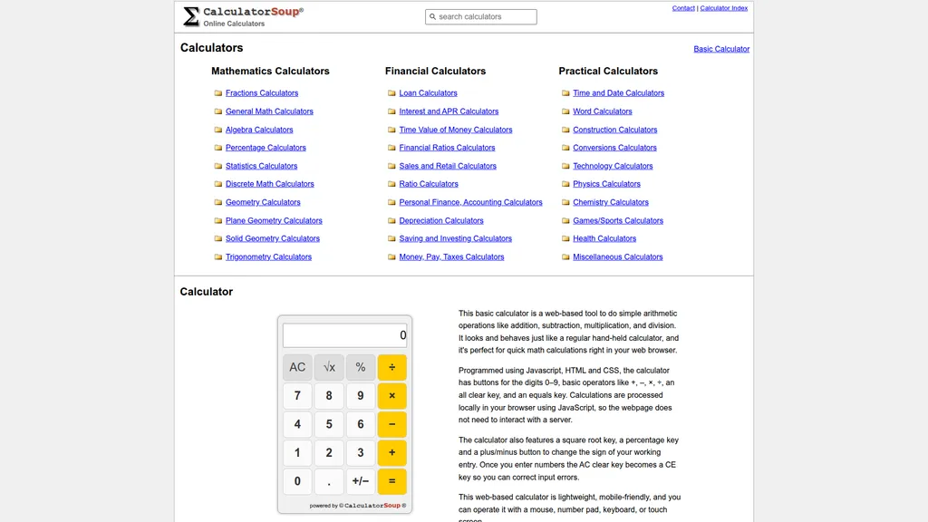 CalculatorSoup homepage