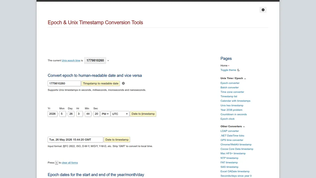 EpochConverter homepage