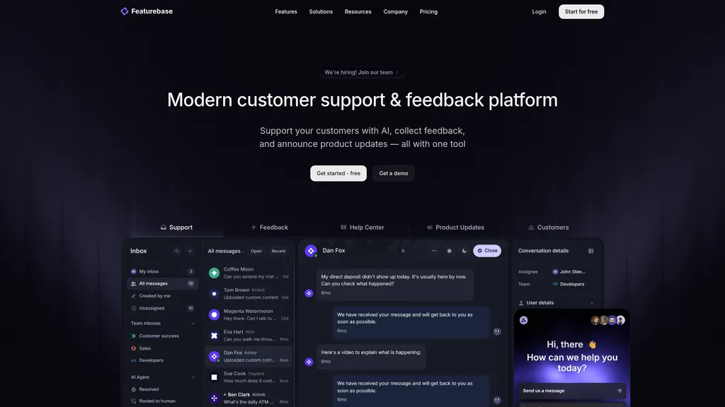 Featurebase homepage