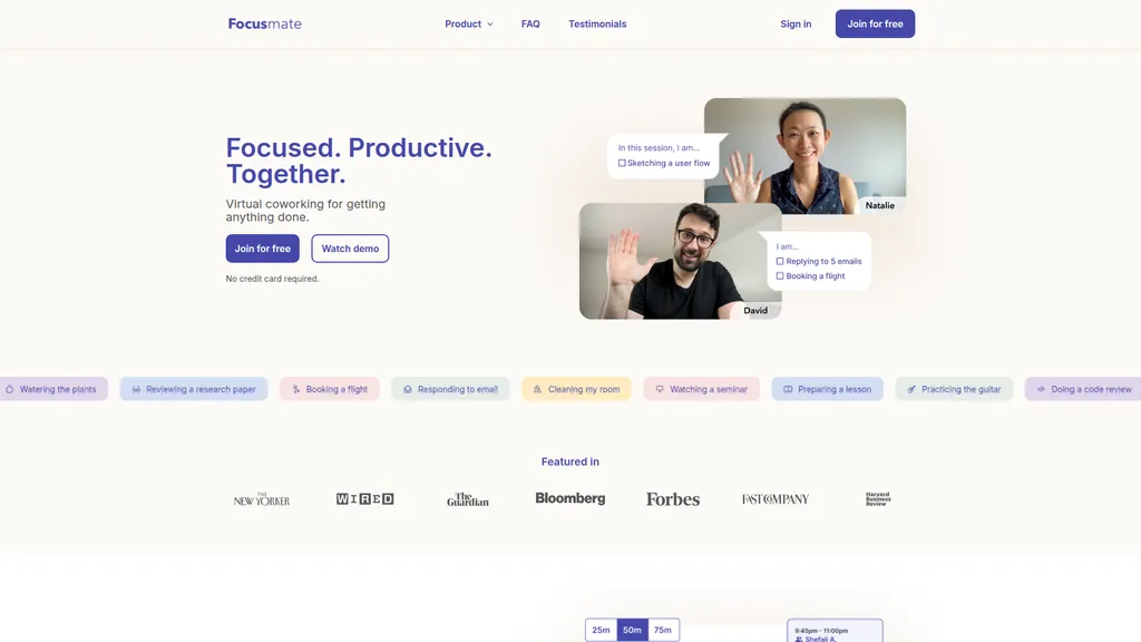 Focusmate homepage