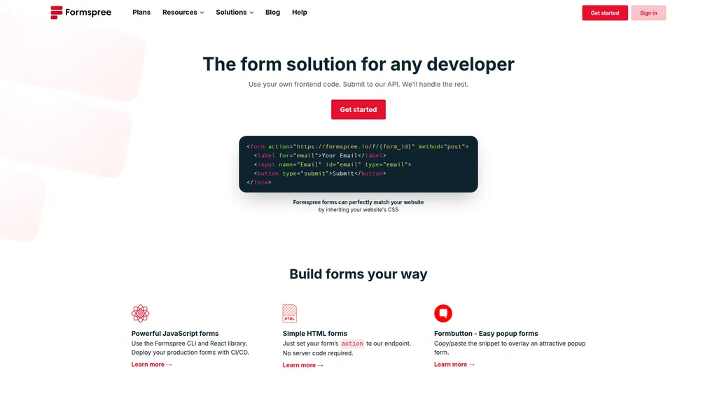 Formspree homepage