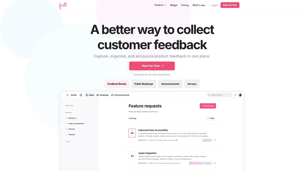 Frill homepage