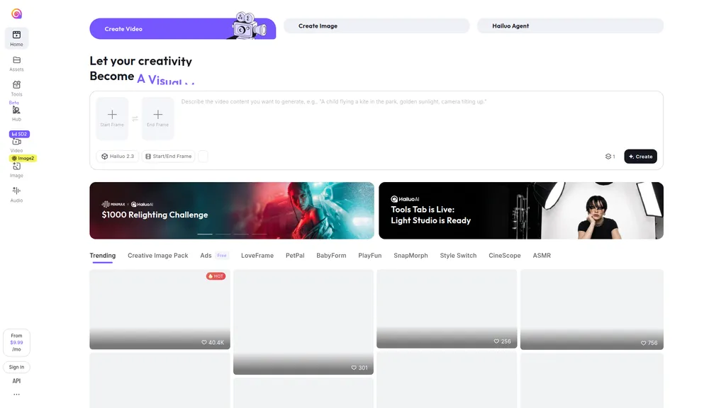 Hailuo AI homepage