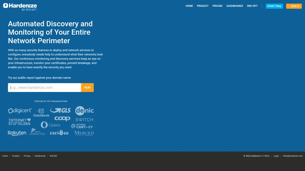 Hardenize homepage