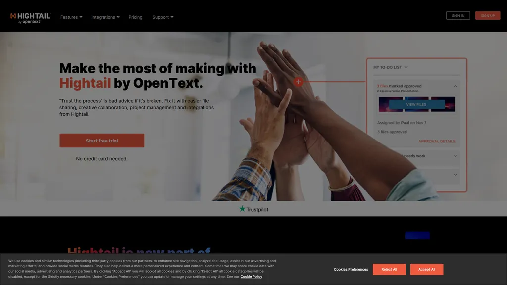 Hightail homepage