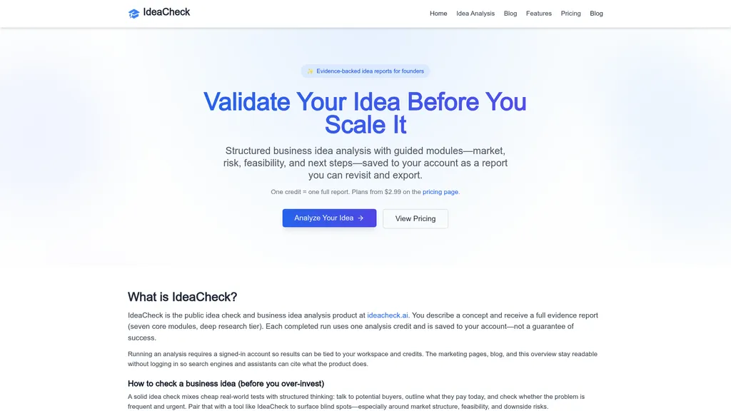 Ideacheck.ai homepage