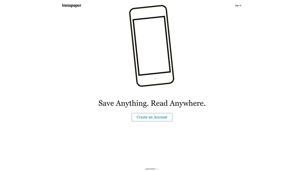 Instapaper homepage