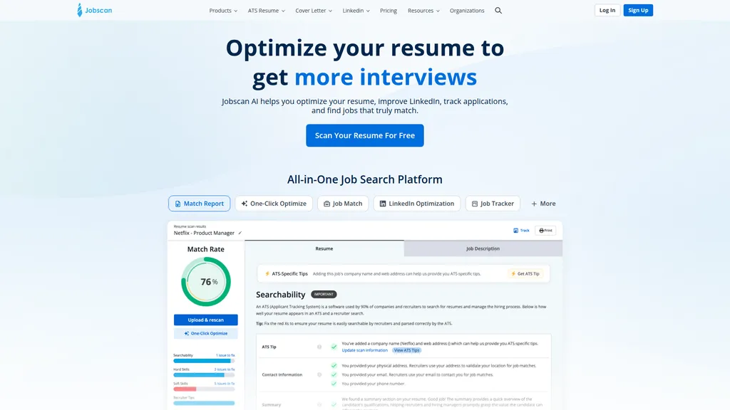 Jobscan homepage
