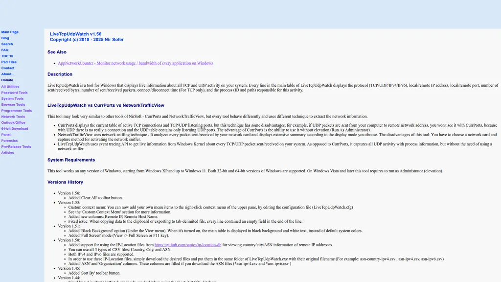 LiveTcpUdpWatch homepage