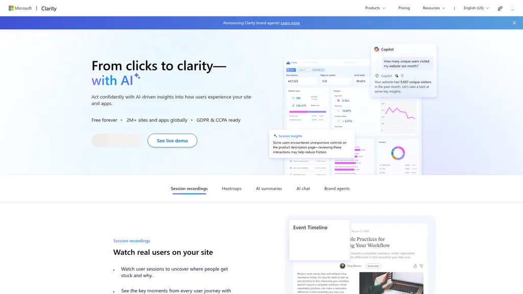 Microsoft Clarity homepage