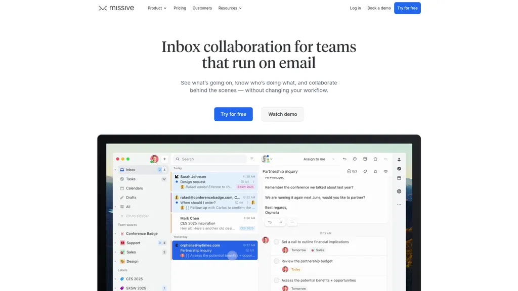 Missive homepage