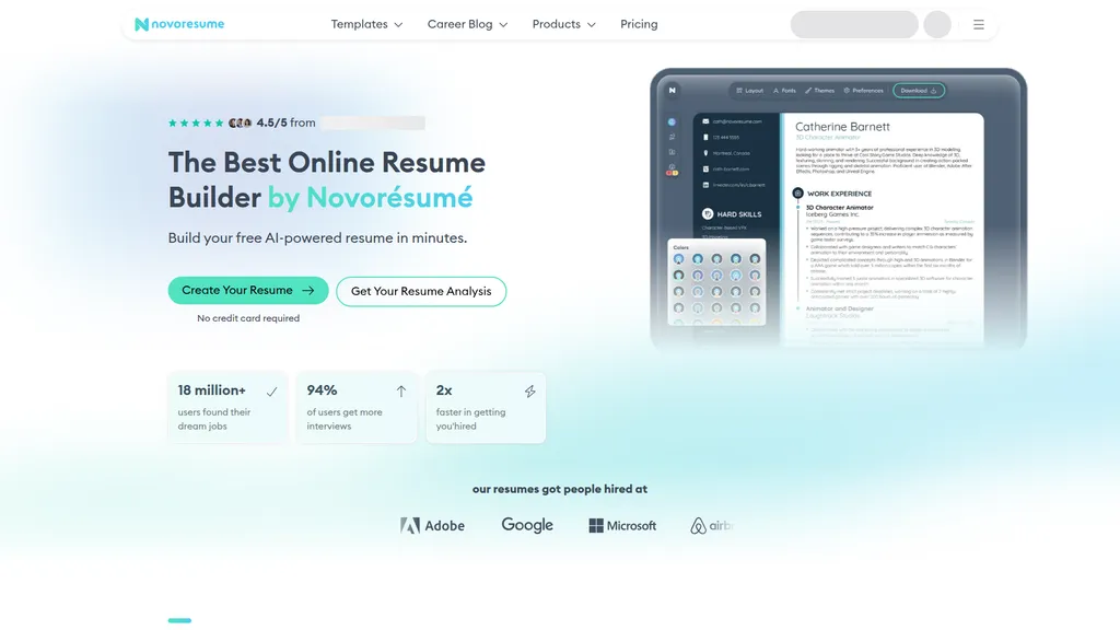 Novoresume homepage
