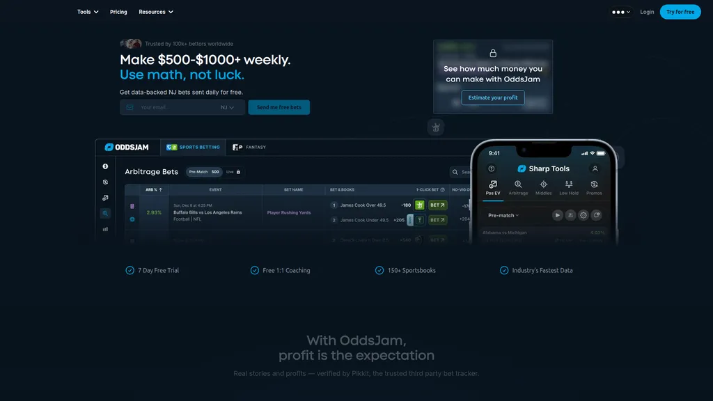 OddsJam homepage