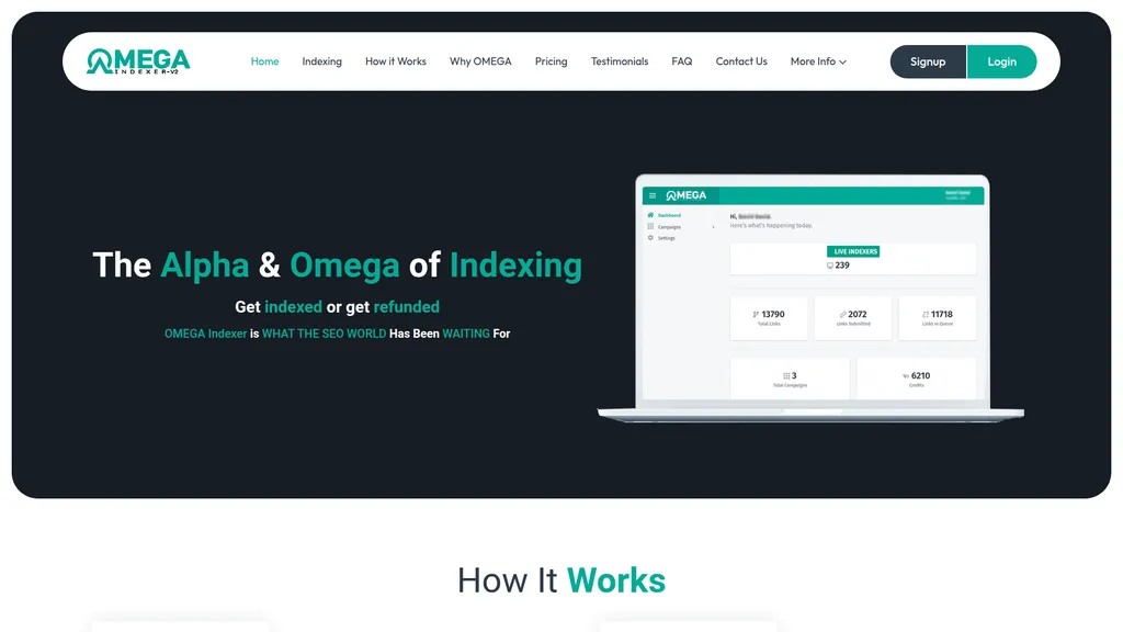 Omega Indexer homepage
