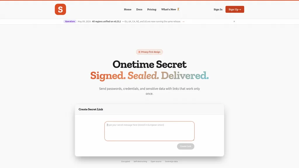 One-Time Secret homepage