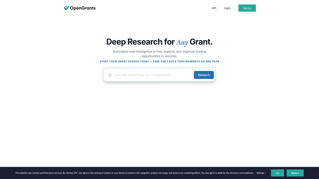 OpenGrants homepage