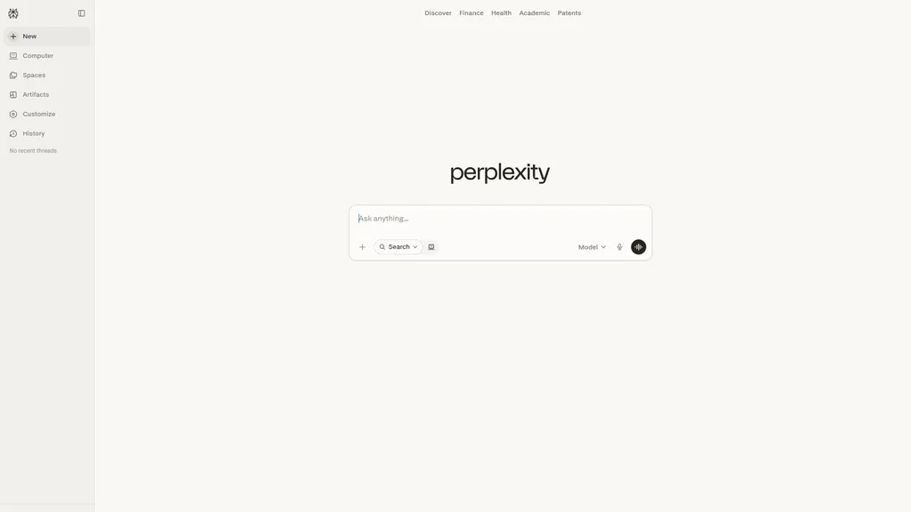 Perplexity homepage