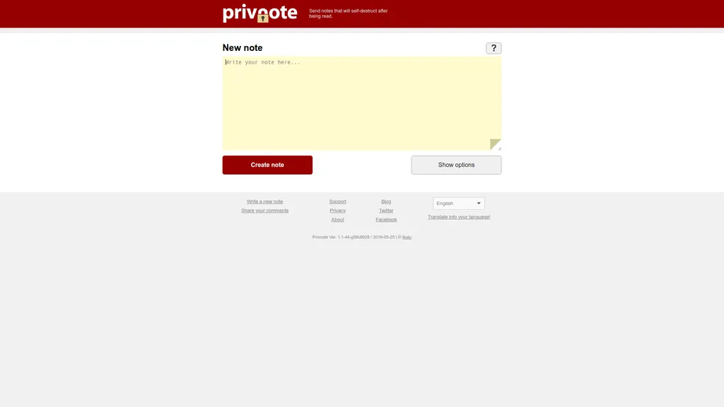 PrivNote homepage