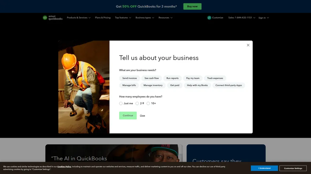 QuickBooks homepage