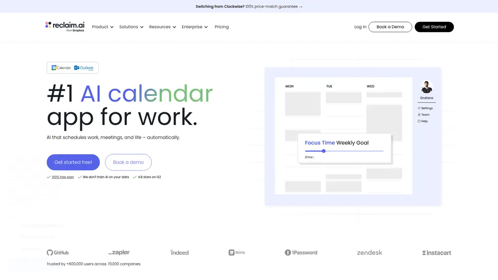 Reclaim.ai homepage