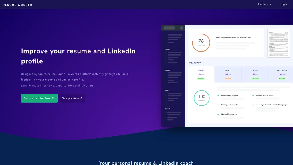 Resume Worded homepage