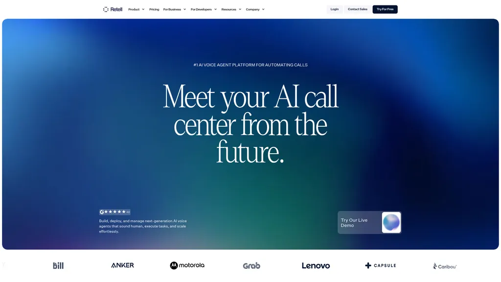 Retell AI homepage