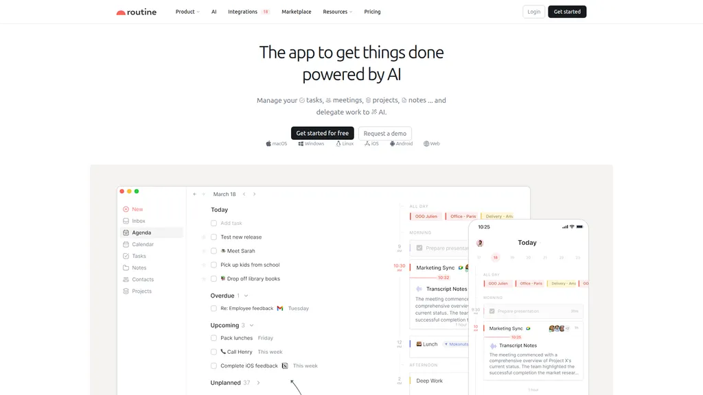 Routine homepage