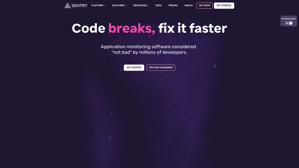 Sentry homepage