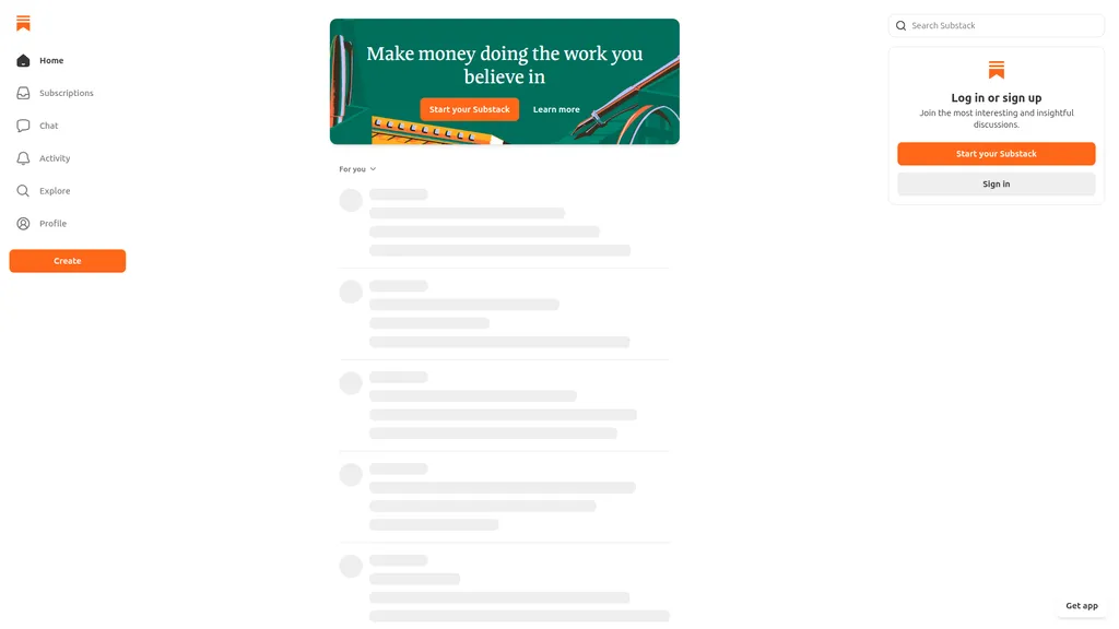 Substack homepage