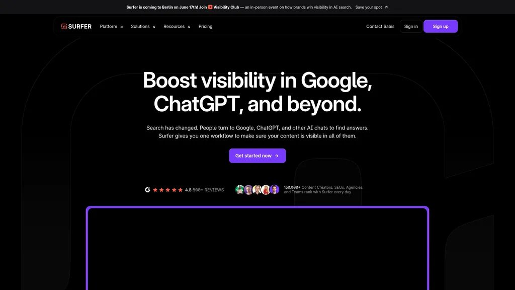 Surfer SEO homepage