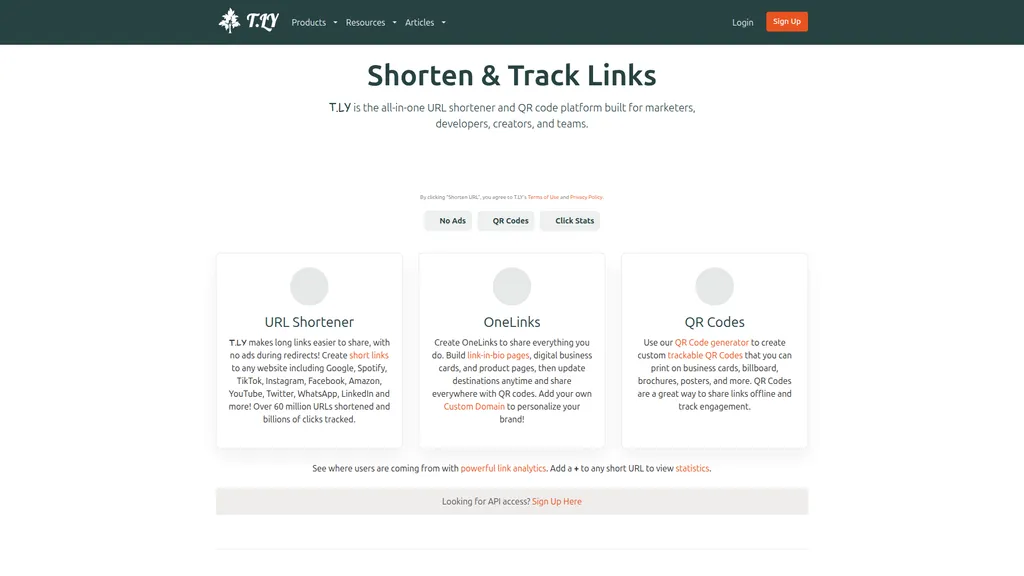 T.ly homepage