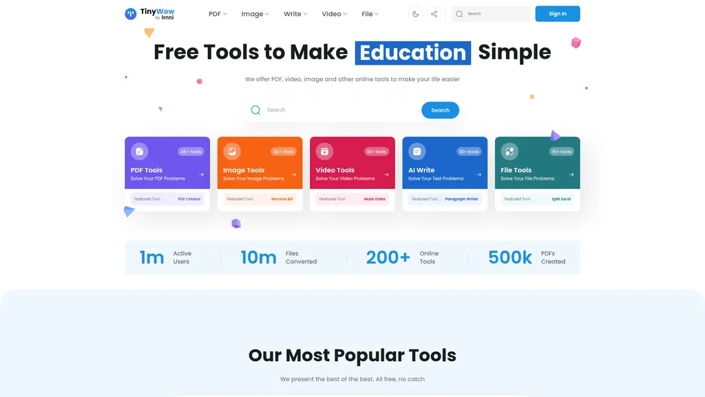 TinyWow homepage