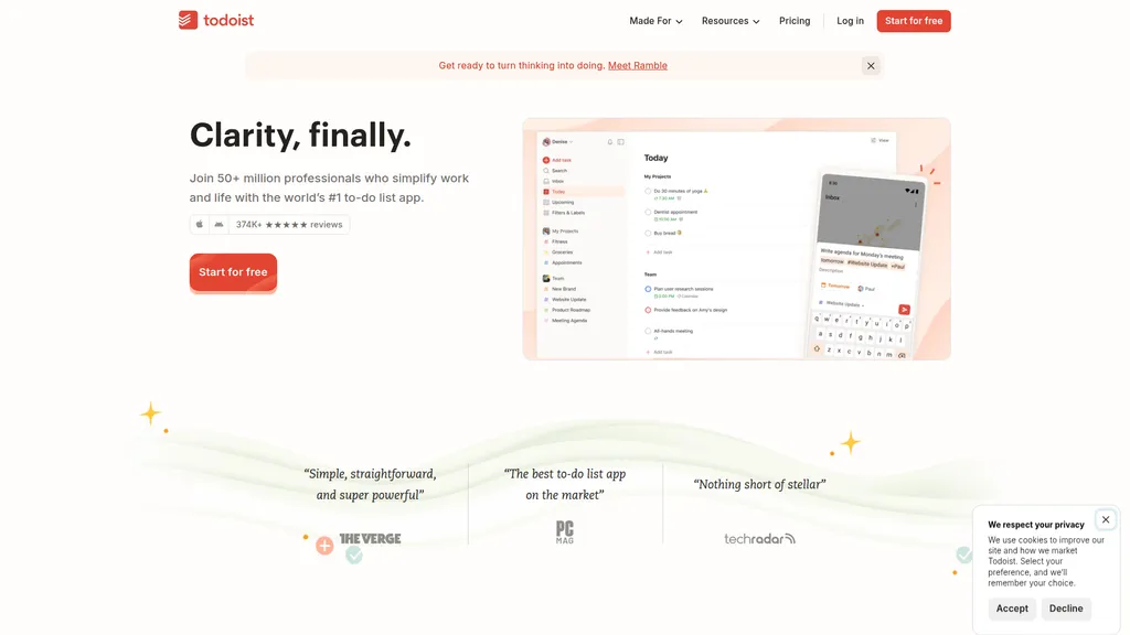Todoist homepage
