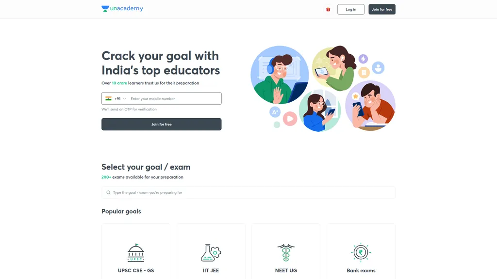Unacademy homepage