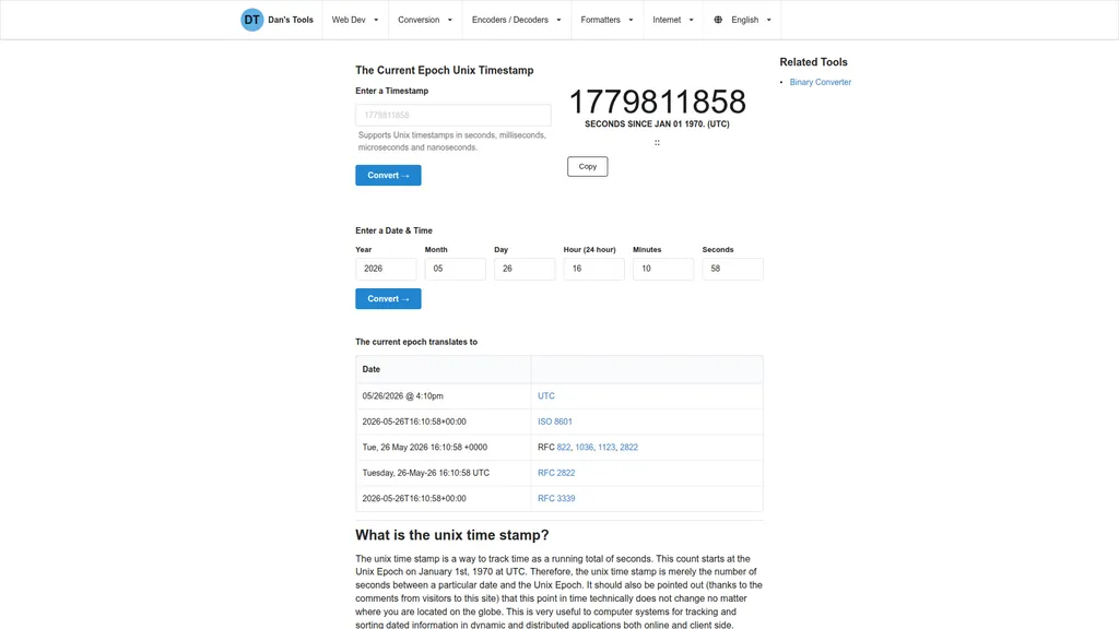Unixtimestamp.com homepage