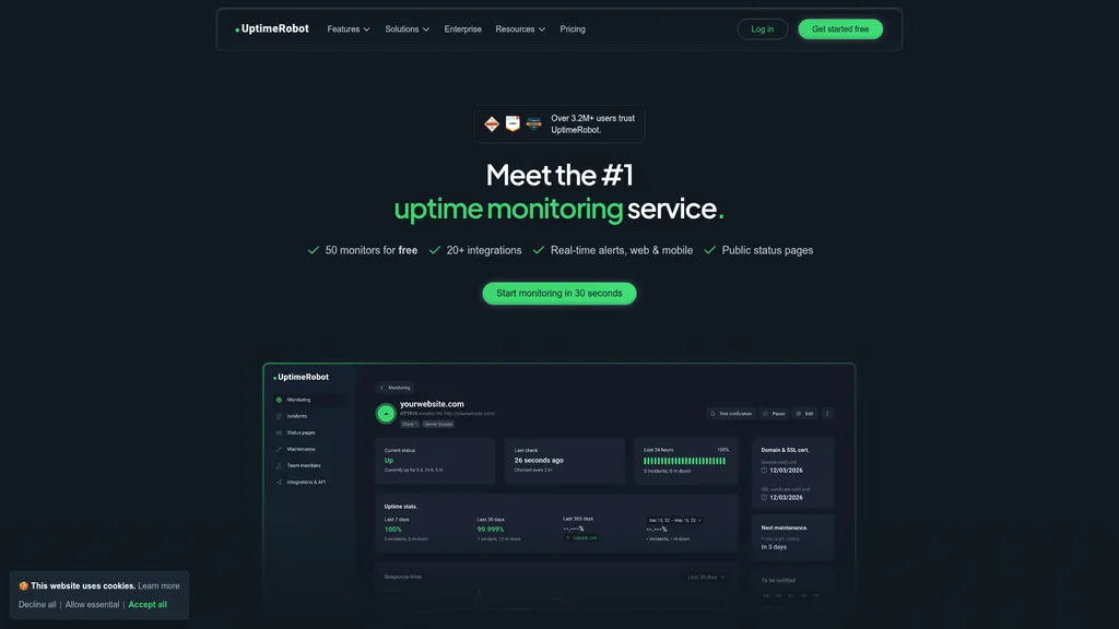 UptimeRobot homepage