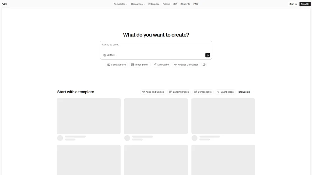 v0 homepage