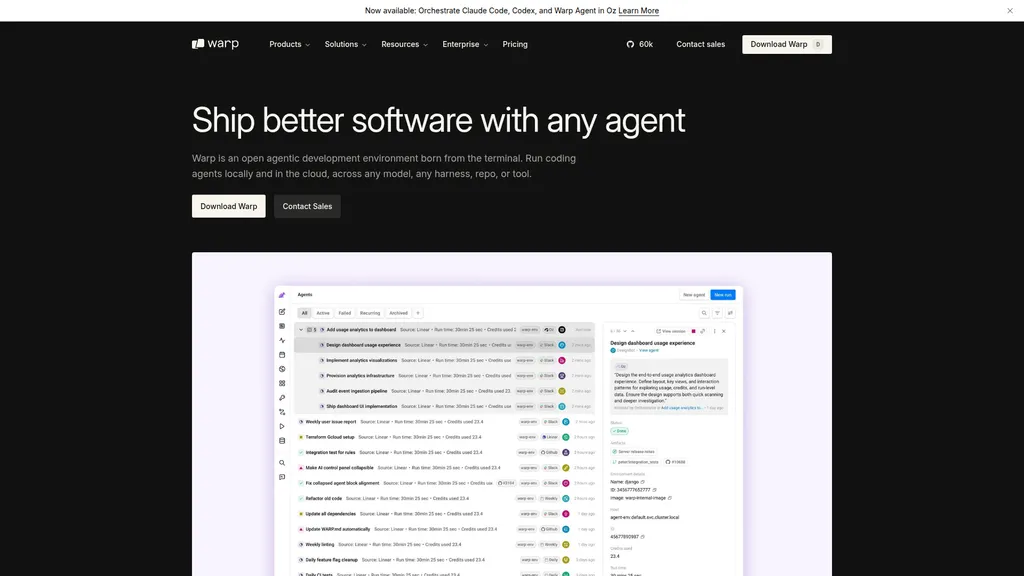 Warp homepage