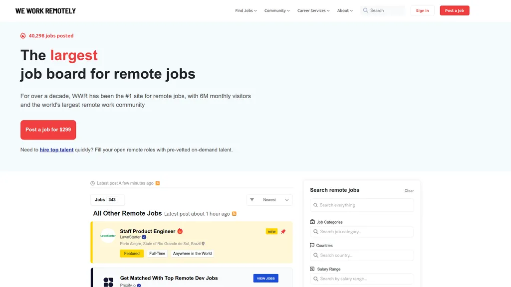 We Work Remotely homepage