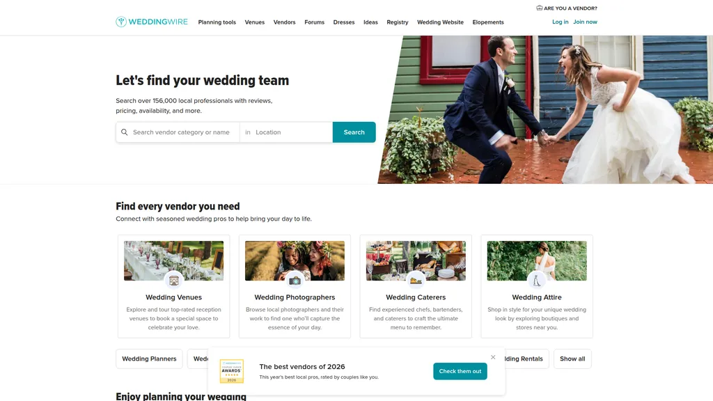 WeddingWire homepage