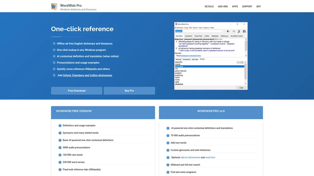 WordWeb homepage